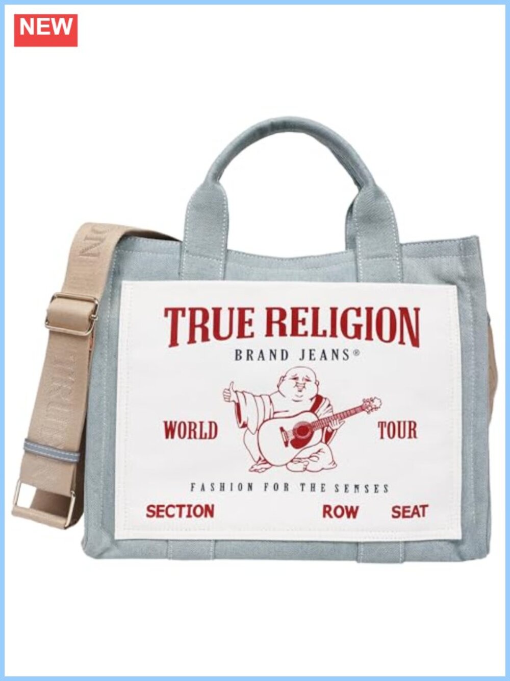 True Religion Tote Bag Light Wash Denim Buddha World Tour Women's Purse